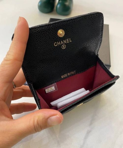 1:1 Replica Chanel CO-CO Flap Wallet 11cm/4.4in Gold Toned Hardware For Women Black