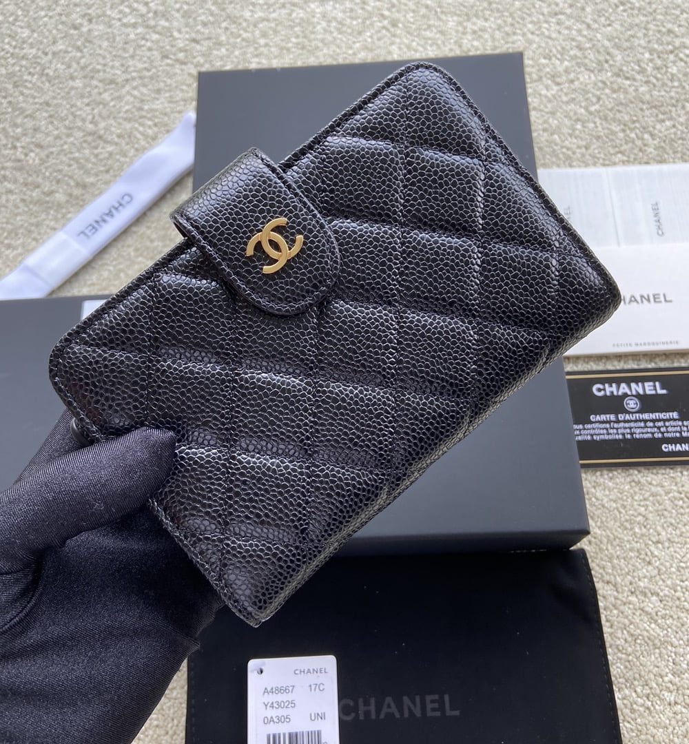 1:1 Replica Chanel CO-CO Flap Wallet 15cm/5.9in Gold Hardware For Women Black