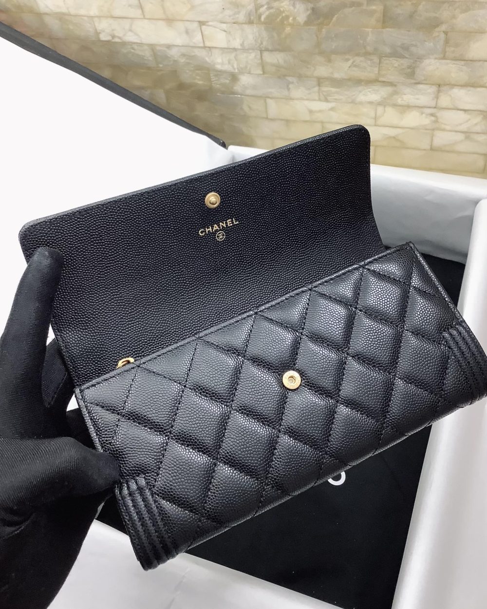 1:1 Replica Chanel CO-CO Long Flap Wallet 19.5cm/7.7in Gold Hardware For Women Black