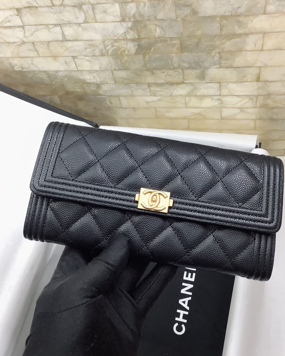 1:1 Replica Chanel CO-CO Long Flap Wallet 19.5cm/7.7in Gold Hardware For Women Black