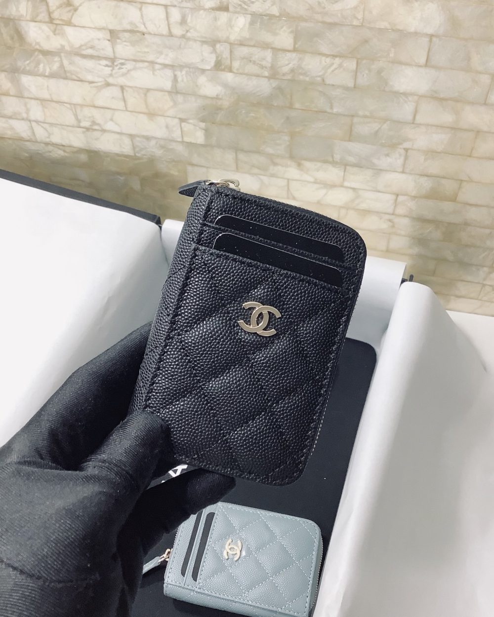 1:1 Replica Chanel CO-CO Small Card Holder Wallet 11cm/4.3in Gold Hardware For Women Black
