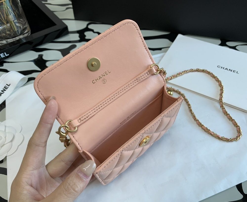 1:1 Replica Chanel CO-CO Wallet On Chain 10cm/3.9in Gold Hardware For Women White