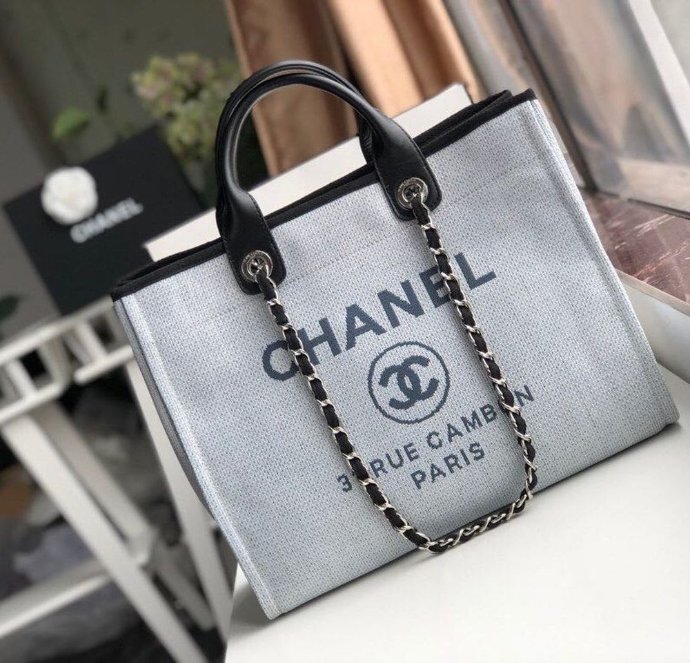 [REP 1:1] Chanel Deauville Tote 38cm White Gray For Women A66941