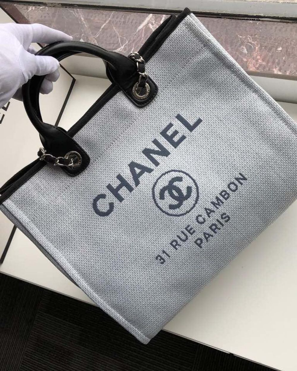 [REP 1:1] Chanel Deauville Tote 38cm White Gray For Women A66941