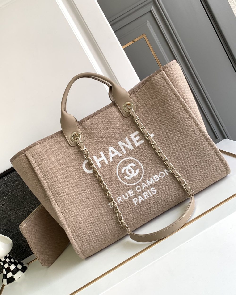 [REP 1:1] Chanel Deauville Tote Canvas Bag Beige For Women 38cm / 15in