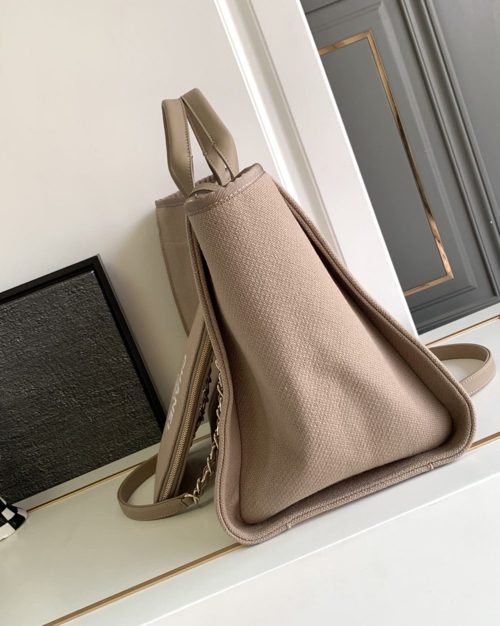 [REP 1:1] Chanel Deauville Tote Canvas Bag Beige For Women 38cm / 15in