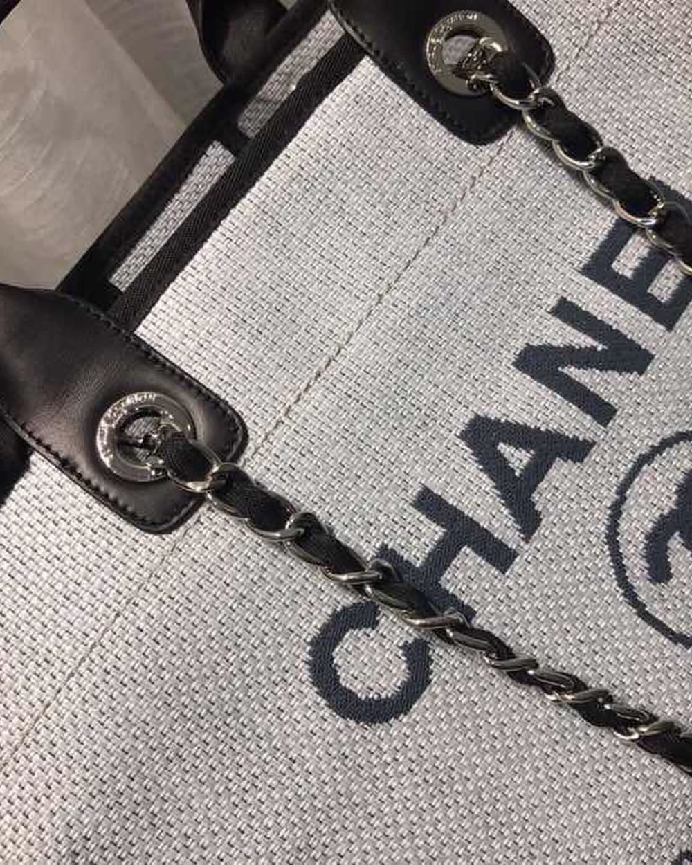 [REP 1:1] Chanel Deauville Tote Canvas Bag Light Grey For Women, Women's Handbags, Shoulder Bags 15in/38cm A66941