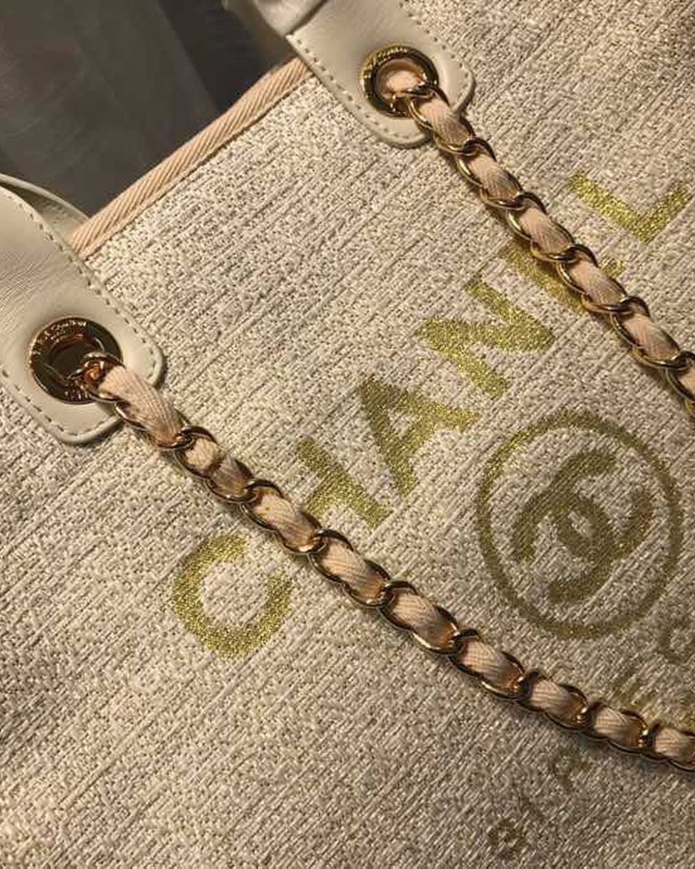 [REP 1:1] Chanel Deauville Tote Tweed Canvas Bag Fall/Winter Collection, Beige/Cream/Gold/Multi For Women 15in/38cm