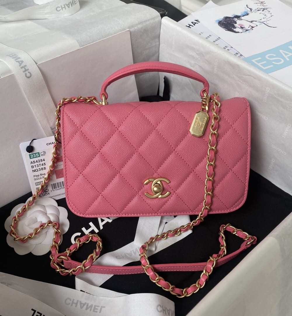 [REP 1:1] Chanel Flap Bag Black/Pink/White For Women 20cm / 7.9in