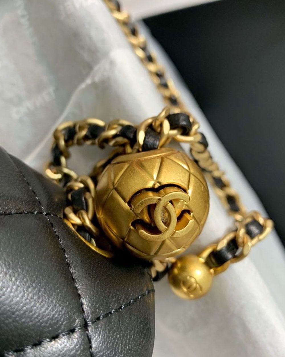 1:1 Replica Chanel Flap Bag With CC Ball On Strap Black For Women, Women's Handbags, Shoulder And Crossbody Bags 7.8in/20cm AS1787