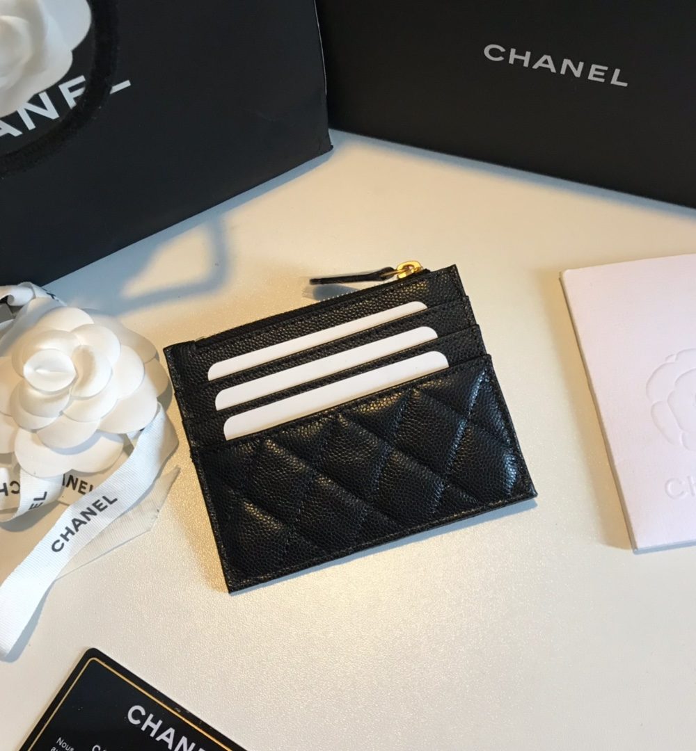 1:1 Replica Chanel Flat Card Holder Black Bag For Women 11.5cm/4.5in