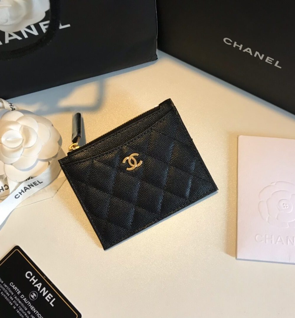 1:1 Replica Chanel Flat Card Holder Black Bag For Women 11.5cm/4.5in
