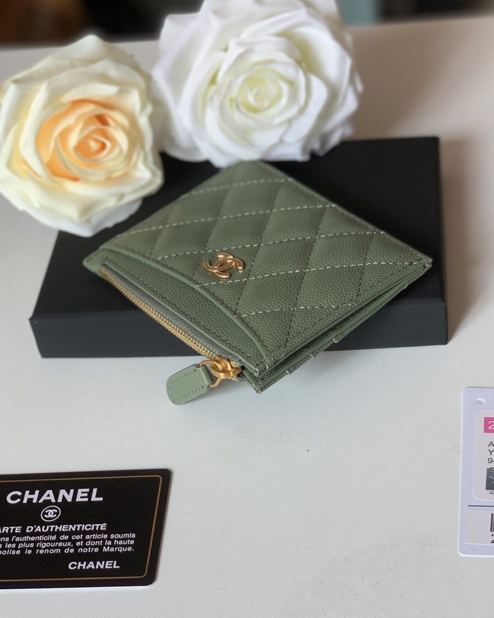1:1 Replica Chanel Flat Card Holder Olive Bag For Women 11.5cm/4.5in