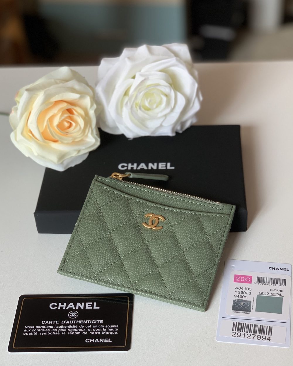 1:1 Replica Chanel Flat Card Holder Olive Bag For Women 11.5cm/4.5in