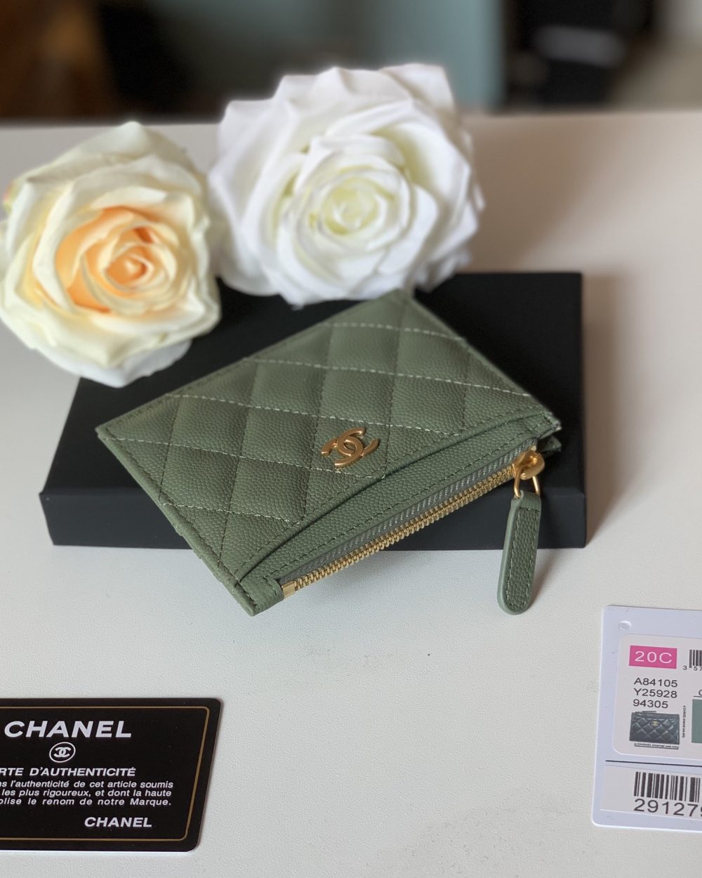 1:1 Replica Chanel Flat Card Holder Olive Bag For Women 11.5cm/4.5in