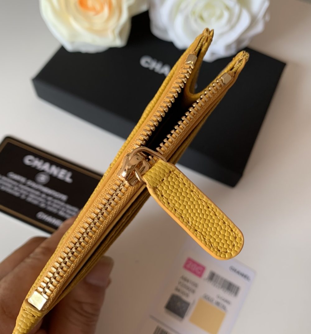 1:1 Replica Chanel Flat Card Holder Yellow Bag For Women 11.5cm/4.5in