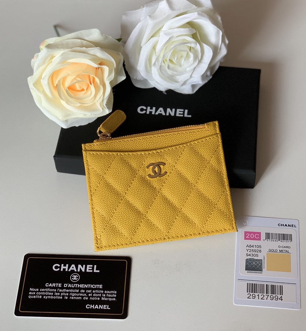 1:1 Replica Chanel Flat Card Holder Yellow Bag For Women 11.5cm/4.5in