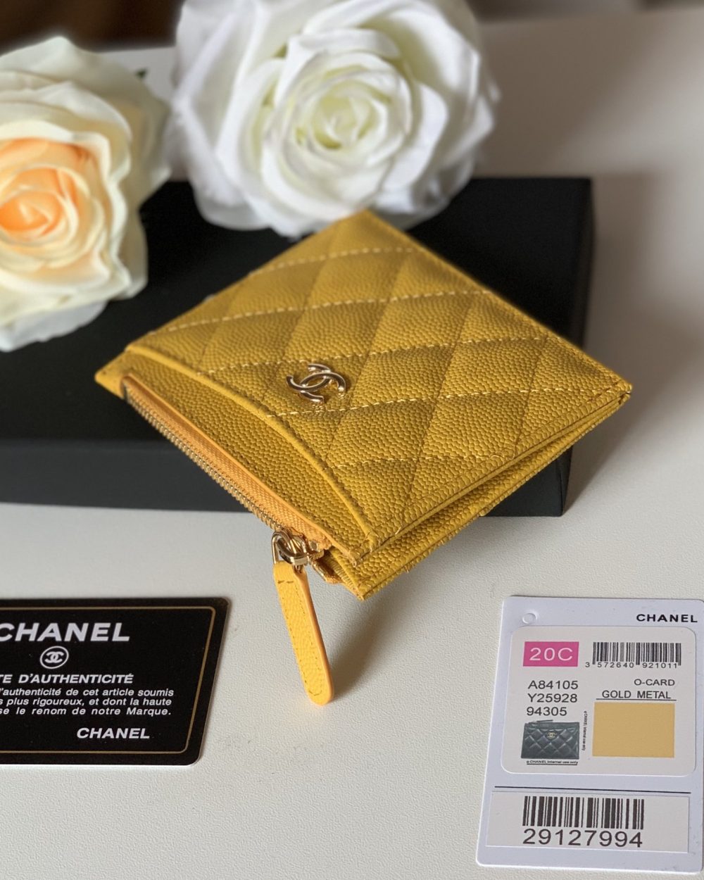 1:1 Replica Chanel Flat Card Holder Yellow Bag For Women 11.5cm/4.5in