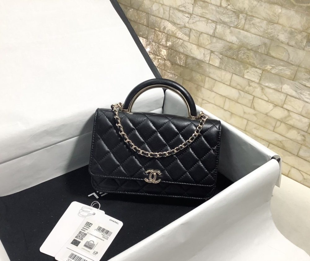 [REP 1:1] Chanel Hand-Held Oblique Cross Bag Black For Women, Women's Bags 6.7in/19cm