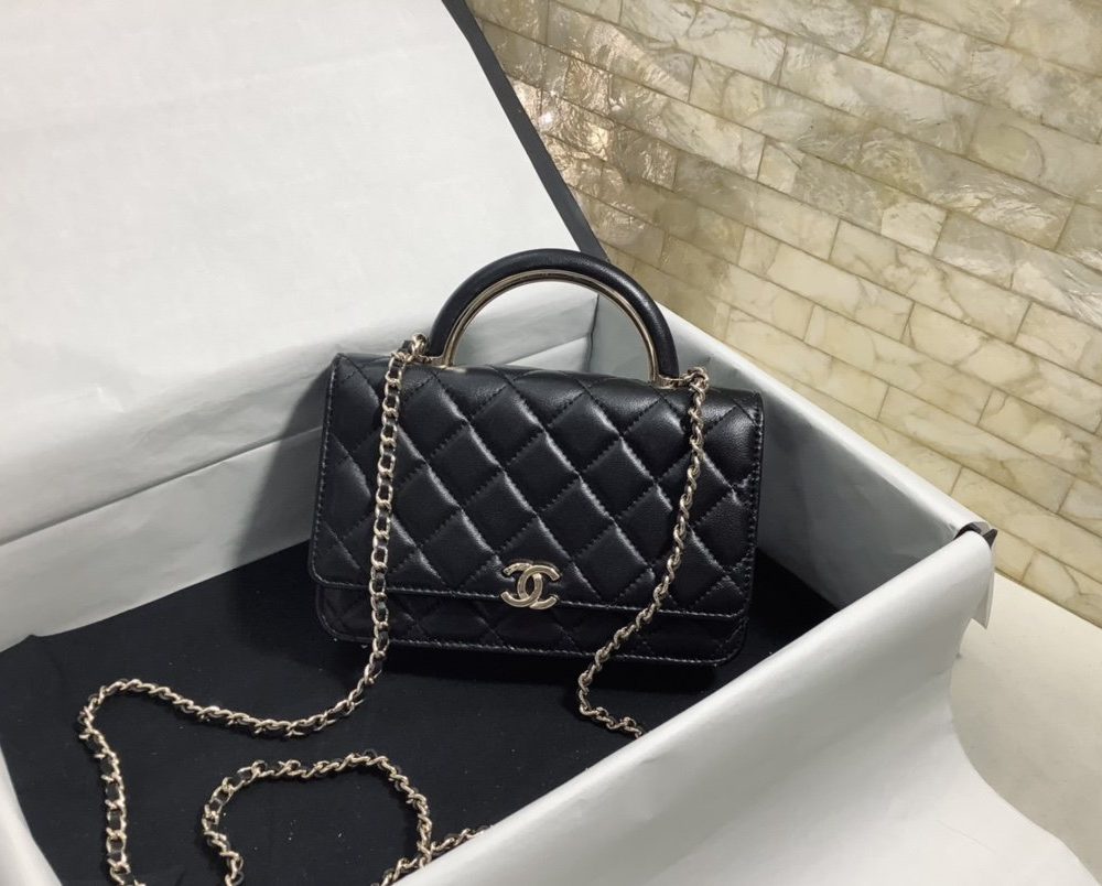 [REP 1:1] Chanel Hand-Held Oblique Cross Bag Black For Women, Women's Bags 6.7in/19cm