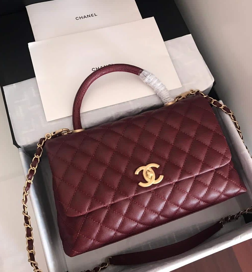 [REP 1:1] Chanel Handbag With Top Handle Dark Red For Women 11in/28cm