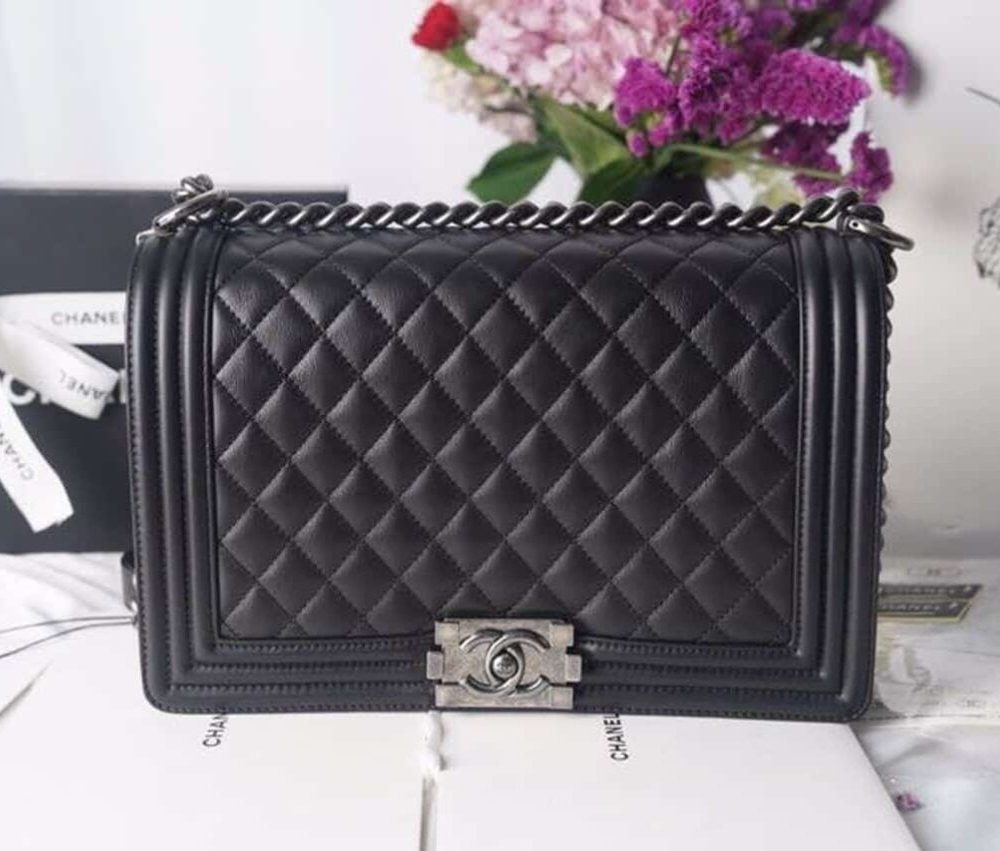 [REP 1:1] Chanel LeBoy Bag 28cm Lambskin Leather Antique Silver Hardware Spring/Summer Collection, Black