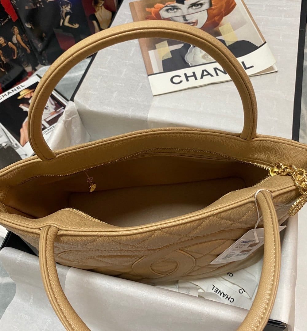 [REP 1:1] Chanel Medallion Tote Gold Hardware Caviar Yellow For Women, Women's Handbags, Shoulder Bags 11.8in/30cm