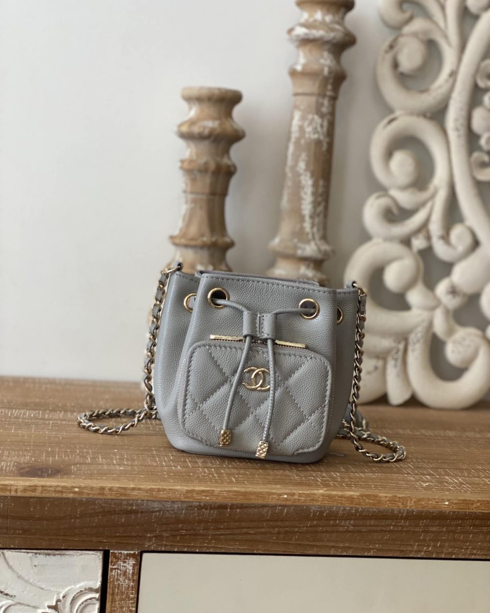 [REP 1:1] Chanel Mini Bucket Bag With Strap Gray For Women, Women's Bags 4.9in/12.5cm