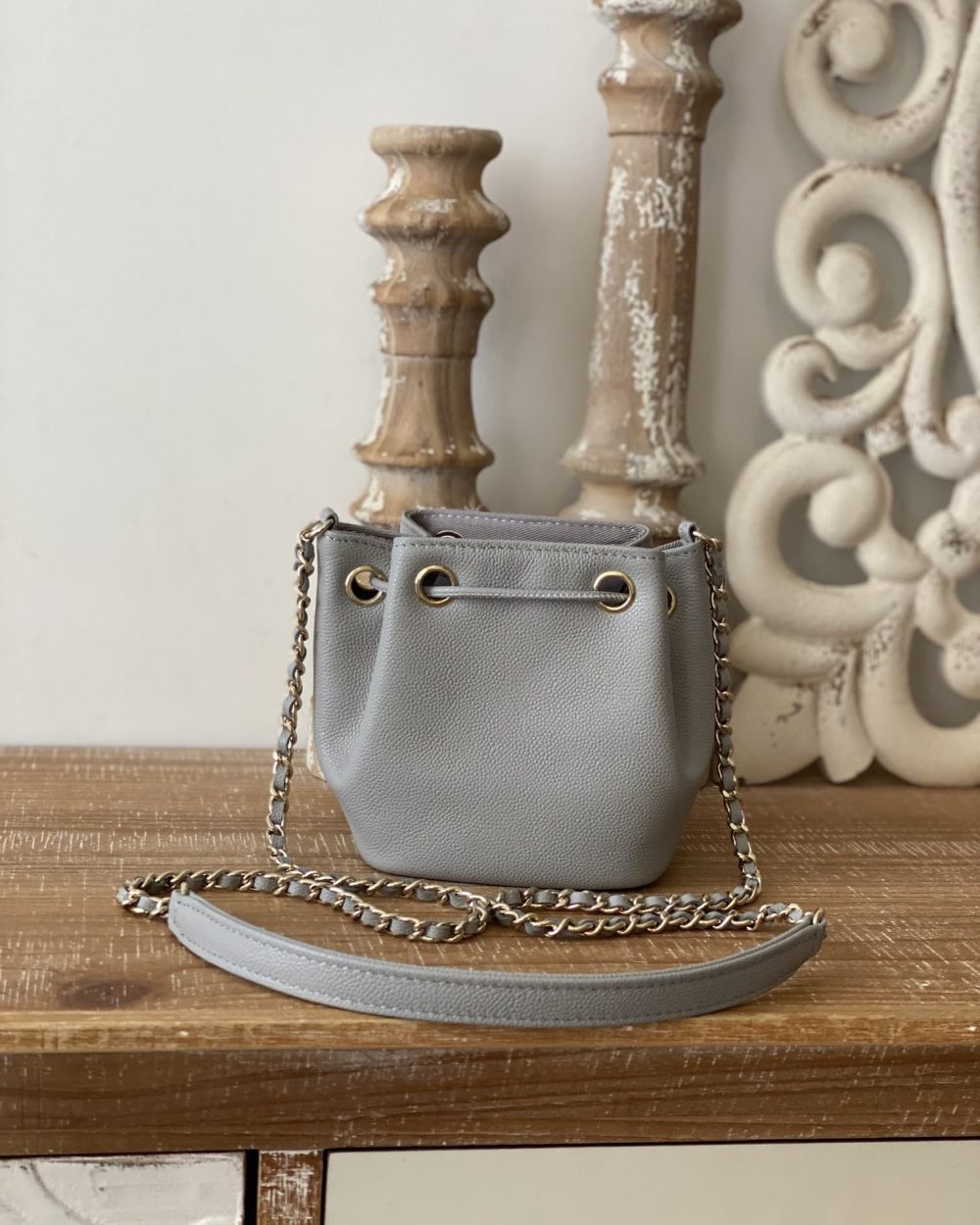 [REP 1:1] Chanel Mini Bucket Bag With Strap Gray For Women, Women's Bags 4.9in/12.5cm