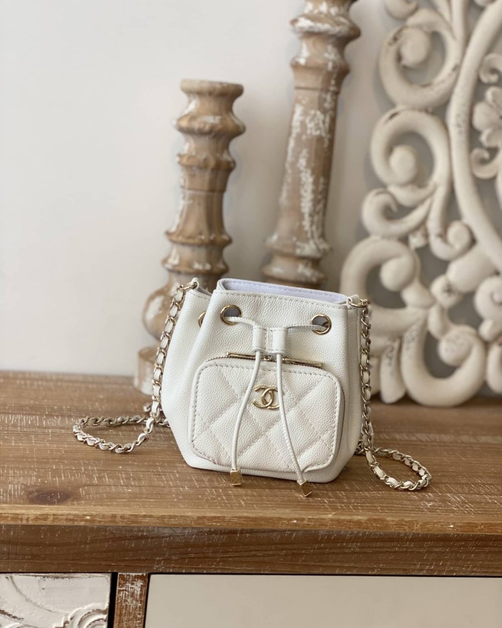 [REP 1:1] Chanel Mini Bucket Bag With Strap White For Women, Women's Bags 4.9in/12.5cm AP2913 B05052 10601