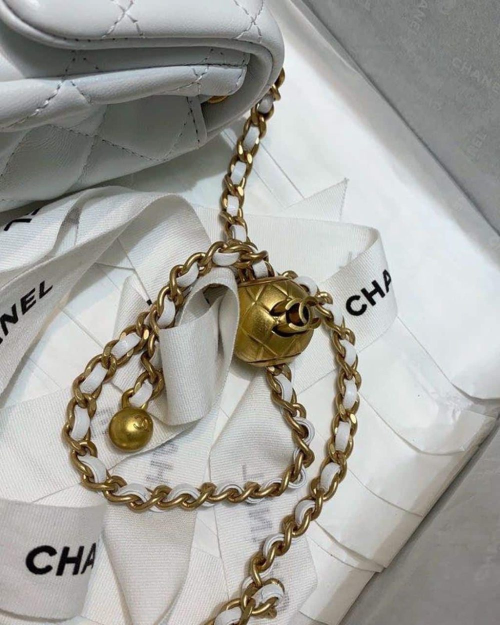 [REP 1:1] Chanel Mini Flap Bag With CC Ball On Strap White For Women, Women's Handbags, Shoulder And Crossbody Bags 6.7in/17cm AS1786