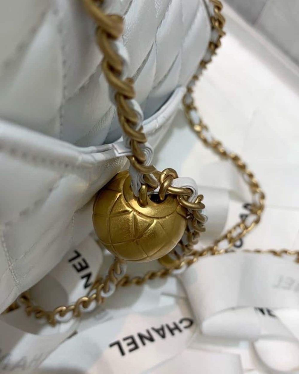 [REP 1:1] Chanel Mini Flap Bag With CC Ball On Strap White For Women, Women's Handbags, Shoulder And Crossbody Bags 6.7in/17cm AS1786