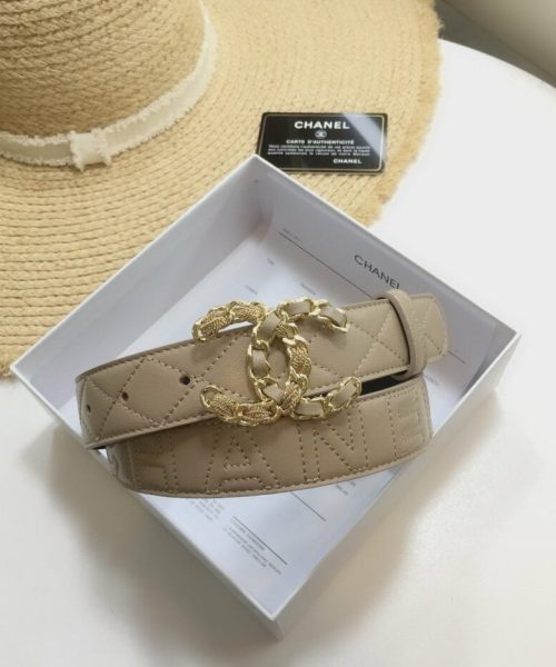 1:1 Replica Chanel Quilted Belt With Double C Buckle Beige with Gold mix Beige Hardware Women Belt