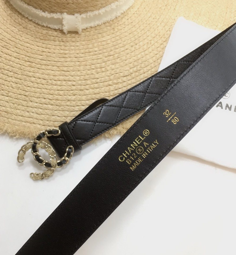 1:1 Replica Chanel Quilted Belt With Double C Buckle Black with Gold mix Black Hardware Women Belt
