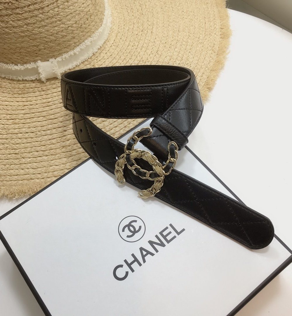 1:1 Replica Chanel Quilted Belt With Double C Buckle Black with Gold mix Black Hardware Women Belt