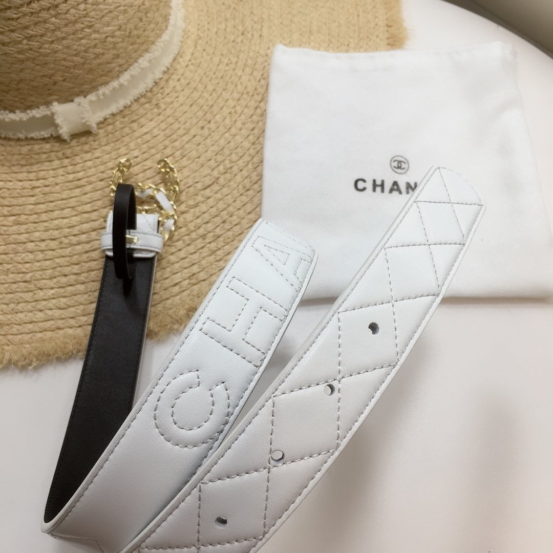 1:1 Replica Chanel Quilted Belt With Double C Buckle White with Gold mix White Hardware Women Belt - Image 5