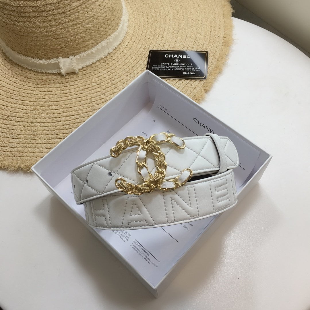 1:1 Replica Chanel Quilted Belt With Double C Buckle White with Gold mix White Hardware Women Belt - Image 3