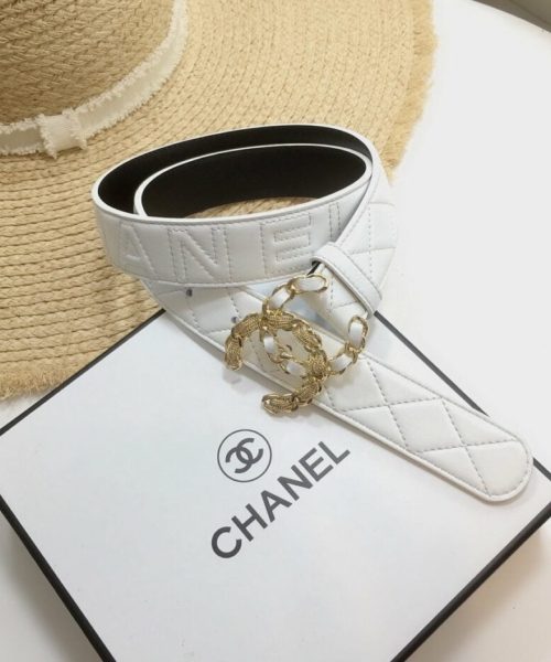 1:1 Replica Chanel Quilted Belt With Double C Buckle White with Gold mix White Hardware Women Belt