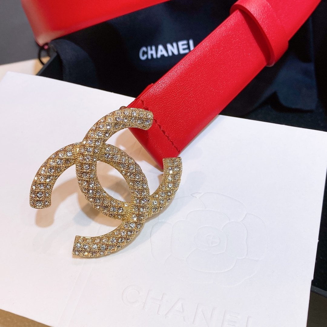 1:1 Replica Chanel Red Belt With Double C Buckle Gold-Toned and Strass Metal Women Belt - Image 2