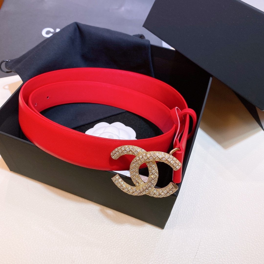 1:1 Replica Chanel Red Belt With Double C Buckle Gold-Toned and Strass Metal Women Belt - Image 3