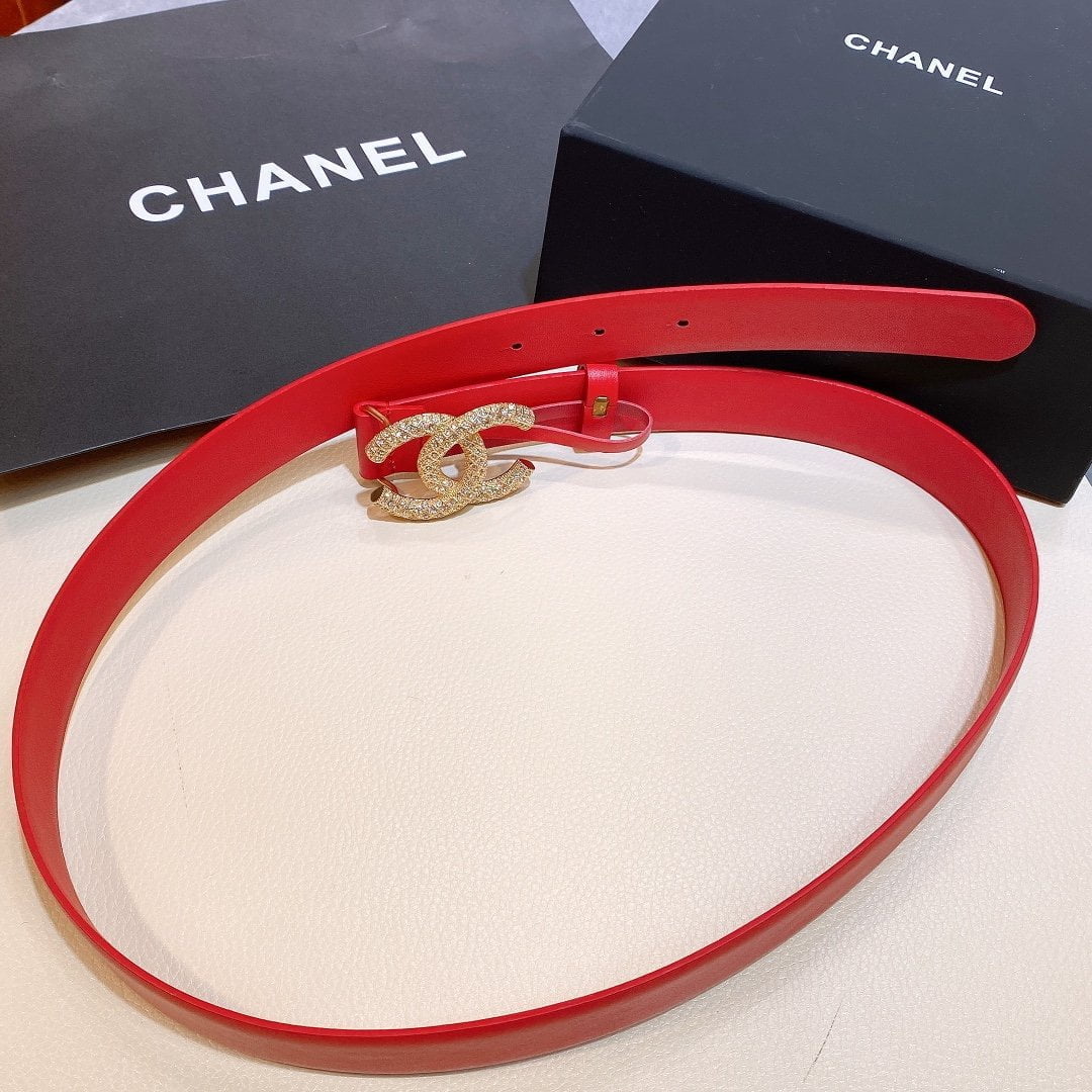 1:1 Replica Chanel Red Belt With Double C Buckle Gold-Toned and Strass Metal Women Belt - Image 4