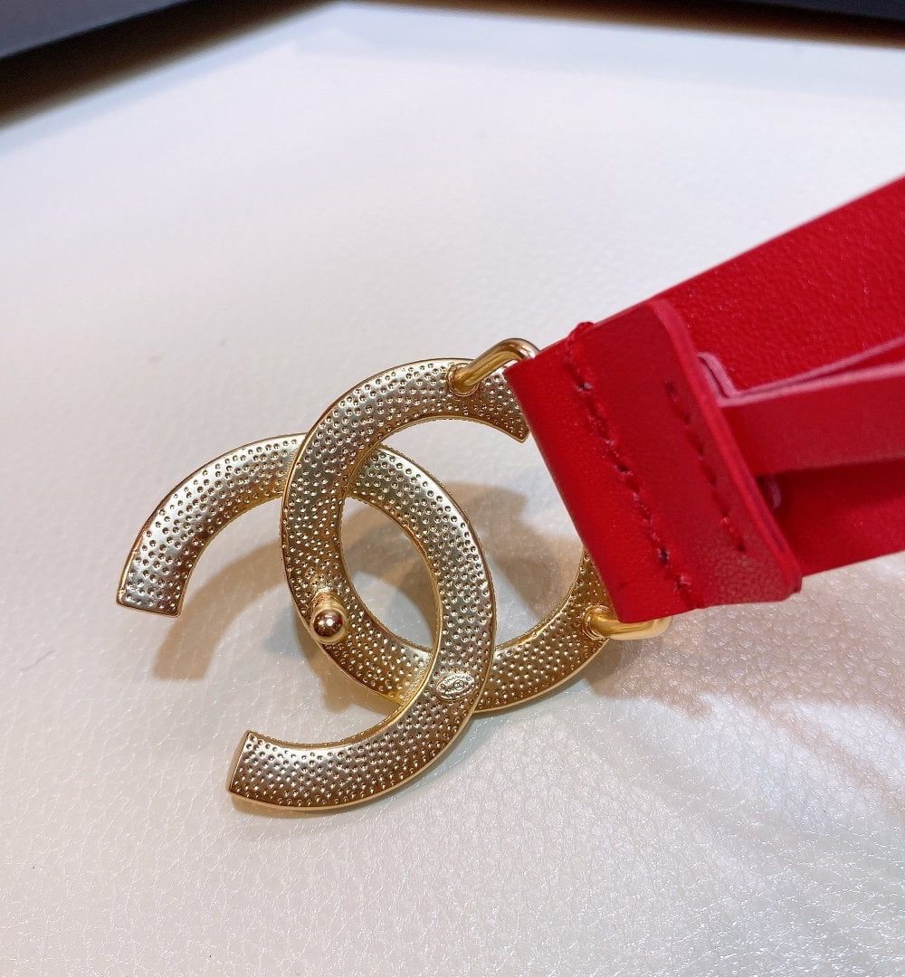 1:1 Replica Chanel Red Belt With Double C Buckle Gold-Toned and Strass Metal Women Belt