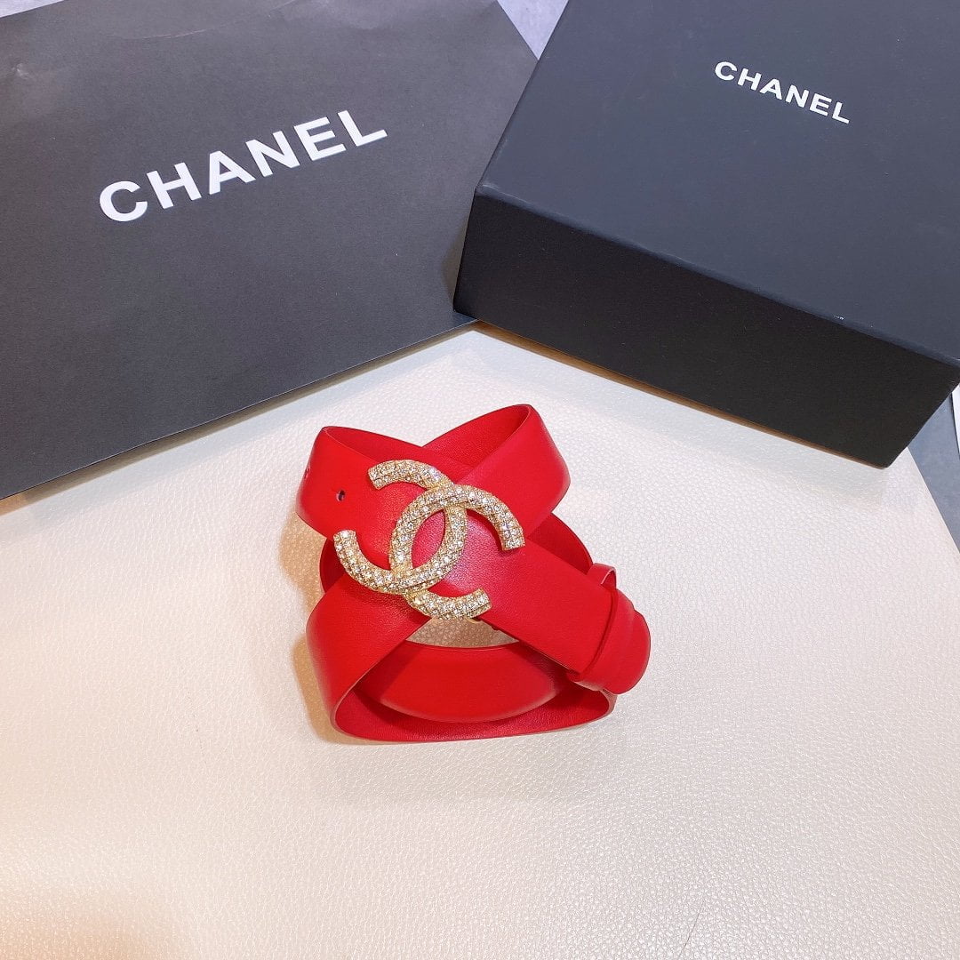 1:1 Replica Chanel Red Belt With Double C Buckle Gold-Toned and Strass Metal Women Belt - Image 6