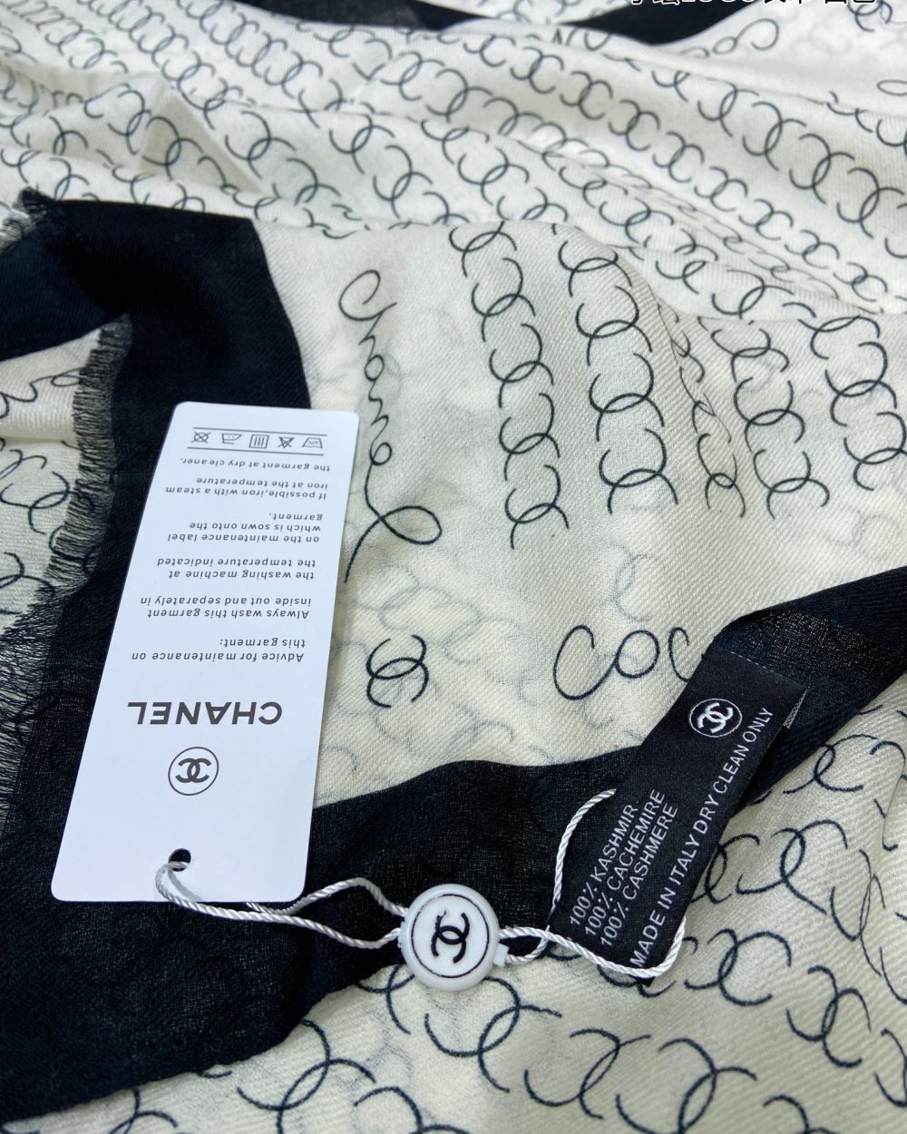Chanel Silk Chiffon Black and White With Black Border Scarf 200cm/78in 