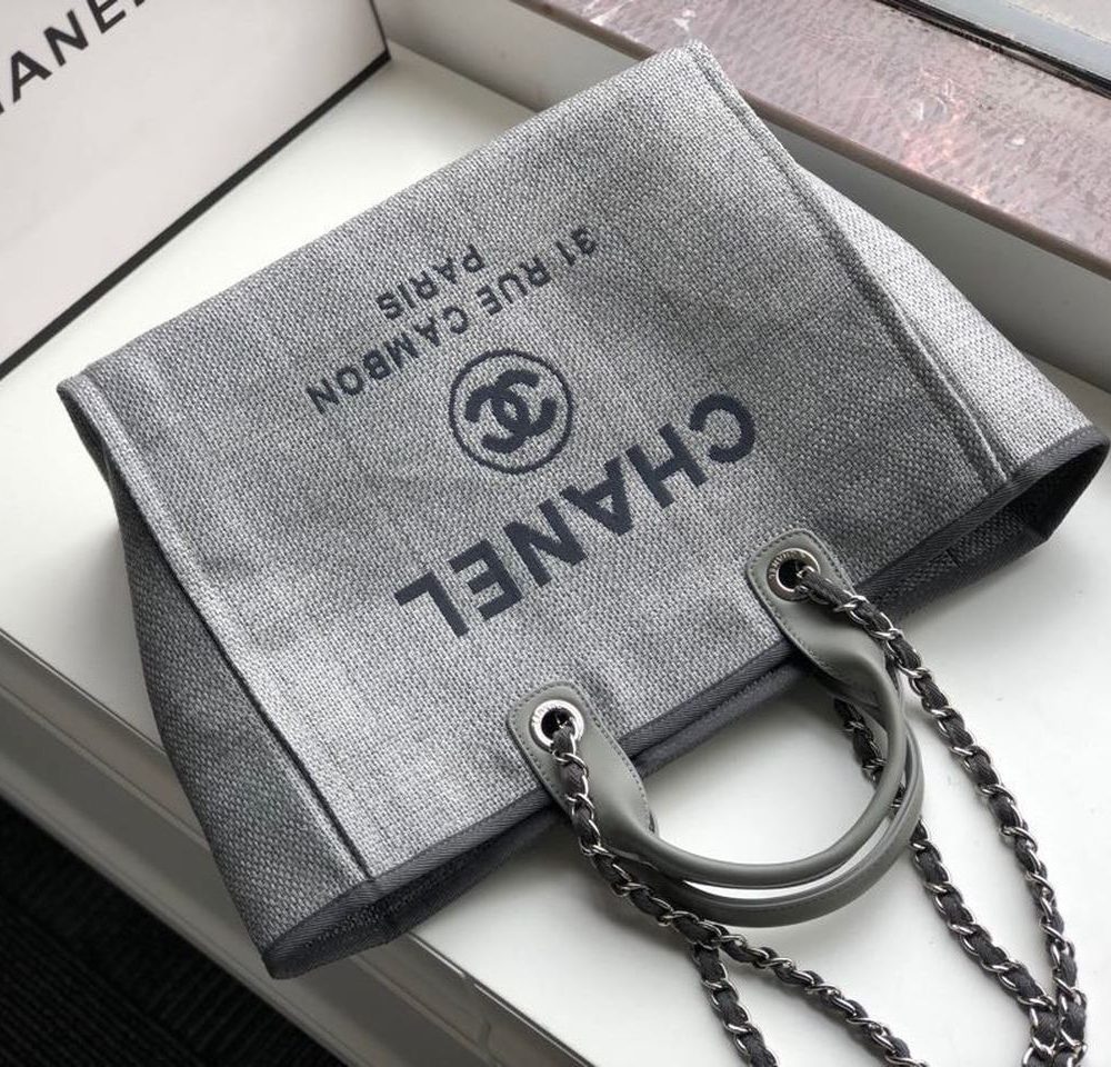 [REP 1:1] Chanel Small Shopping Bag Silver Hardware Grey For Women, Women's Handbags, Shoulder Bags 15.2in/39cm AS3257