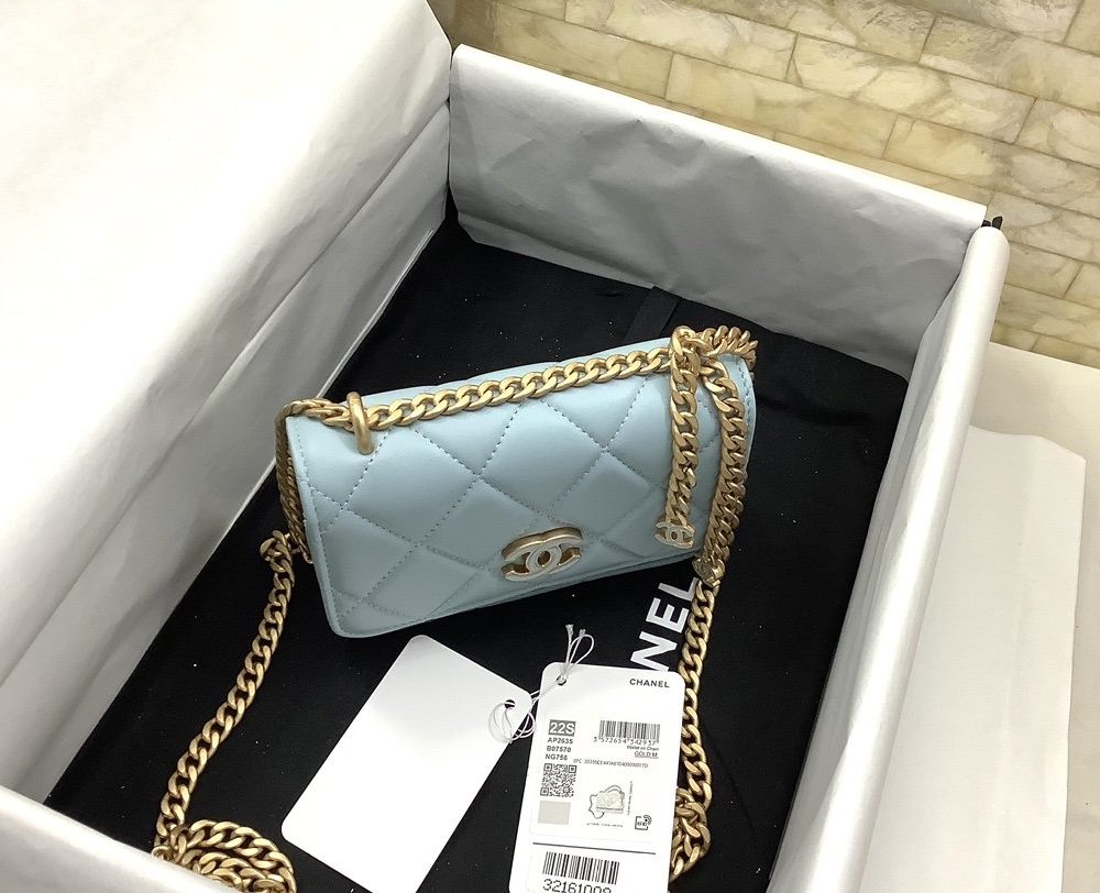 [REP 1:1] Chanel Spring And Summer 22C Turquoise For Women, Women's Bags 6.1in/15.5cm