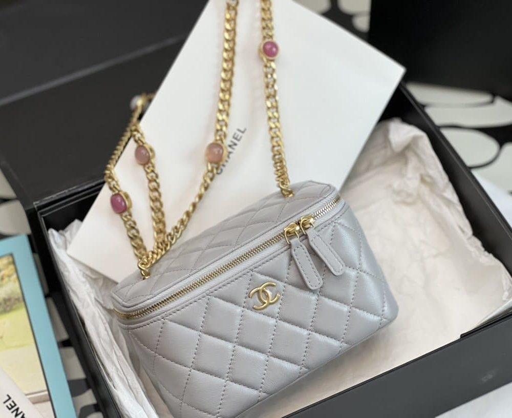 [REP 1:1] Chanel Vanity With Chain Gray For Women, Women's Bags 6.2in/16cm