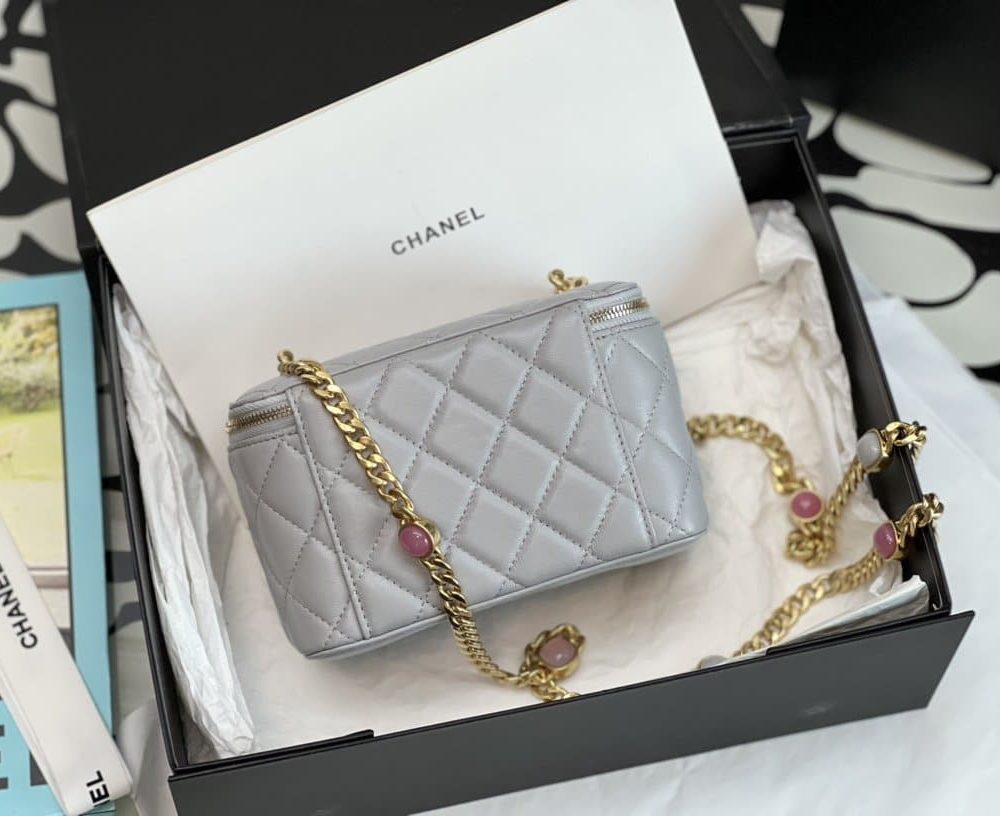 [REP 1:1] Chanel Vanity With Chain Gray For Women, Women's Bags 6.2in/16cm