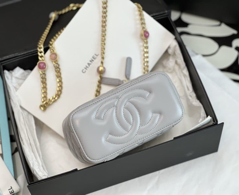 [REP 1:1] Chanel Vanity With Chain Gray For Women, Women's Bags 6.2in/16cm