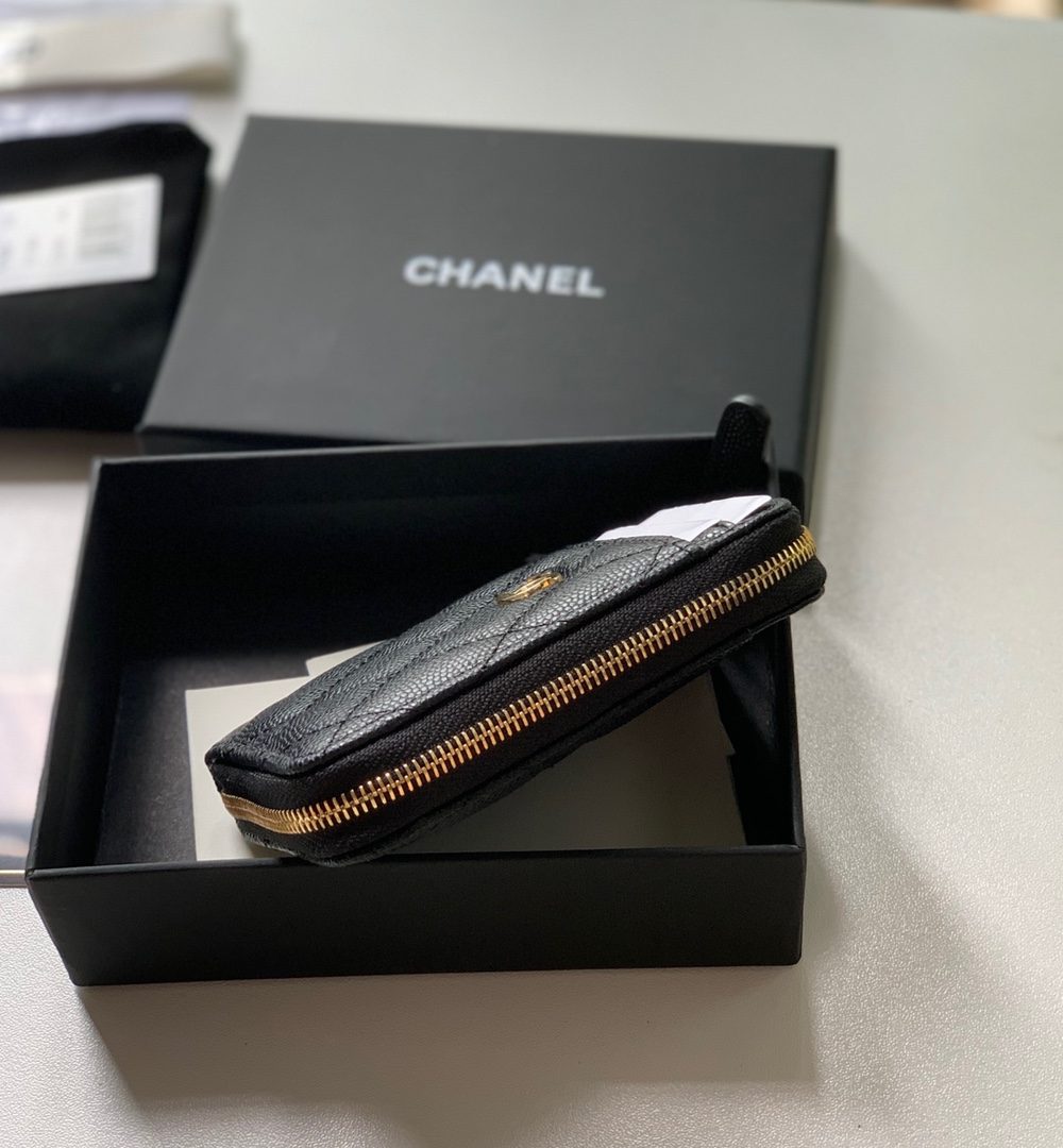 1:1 Replica Chanel Zipped Coin Purse Black Bag For Women 10.9cm/4.3in